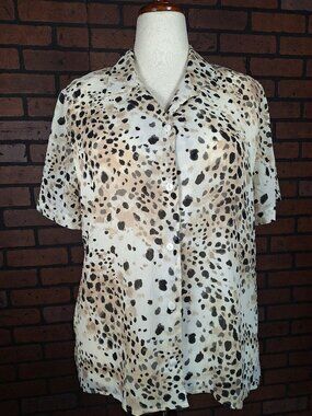 Alfred Dunner Leopard Print Collard Button-up